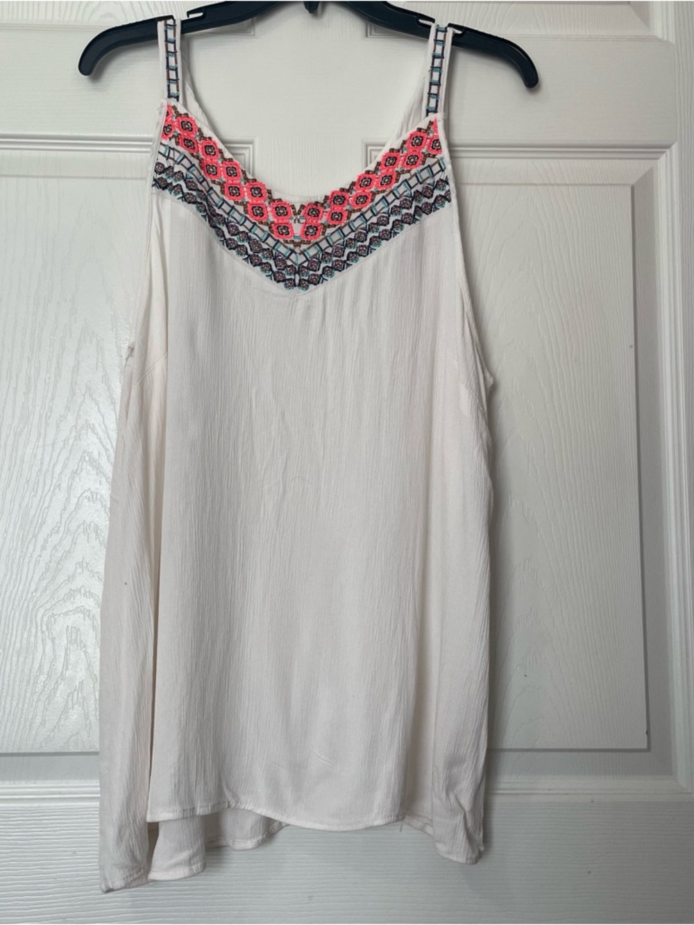 Maurices Cream Camisole with Pink and Gray Embroidery